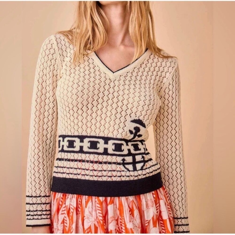 NWT Hunter Bell Skylar Anchor knit Sweater M Nautical Preppy Coastal - Picture 2 of 8